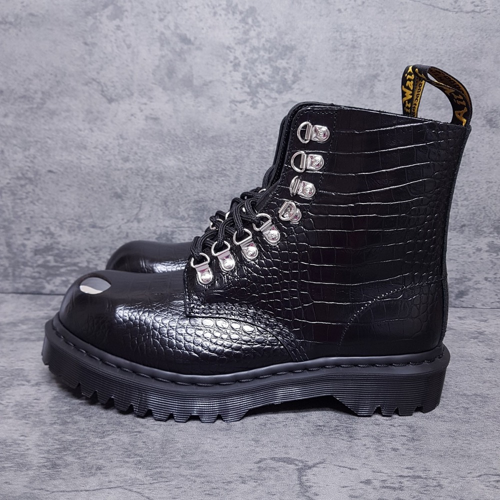 DR. MARTENS 1460 PASCAL BEX Steel Toe Leather Croc Boots Womens 9 Mens 8 Black
